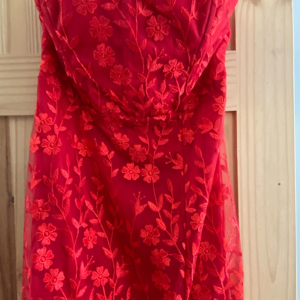 Elegant Red Floral Lace Dress. - Picture 3 of 5